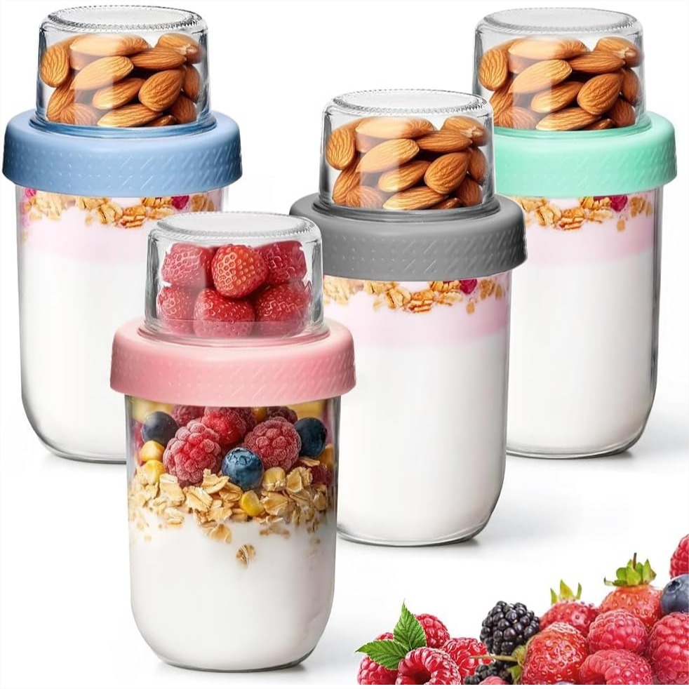 4 Pack Glass Yogurt Parfait Cu - Meal Prep Yogurt Cups のレビューと価格