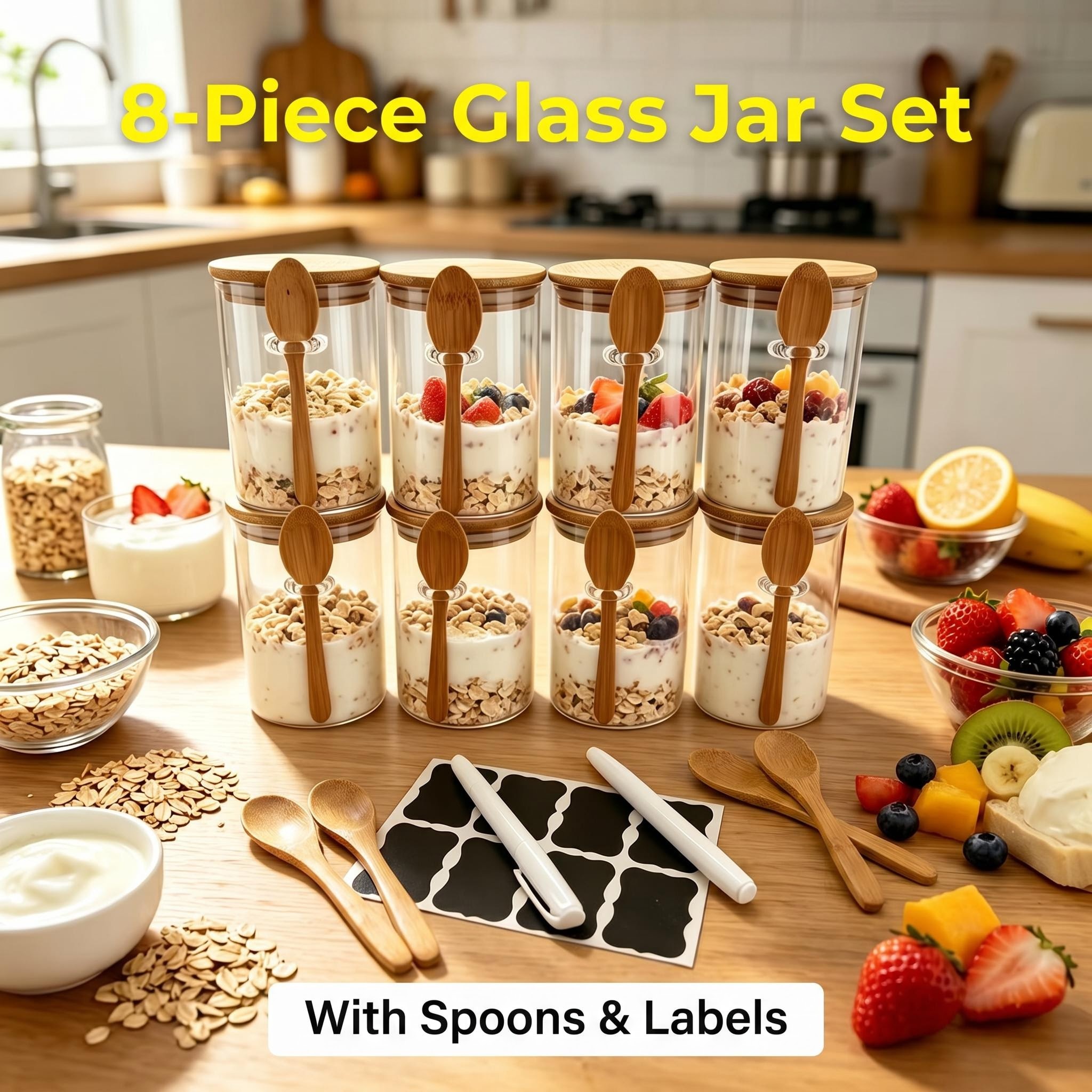 8 Pack Overnight Oats Glass Ja - Meal Prep Yogurt Cups のレビューと価格