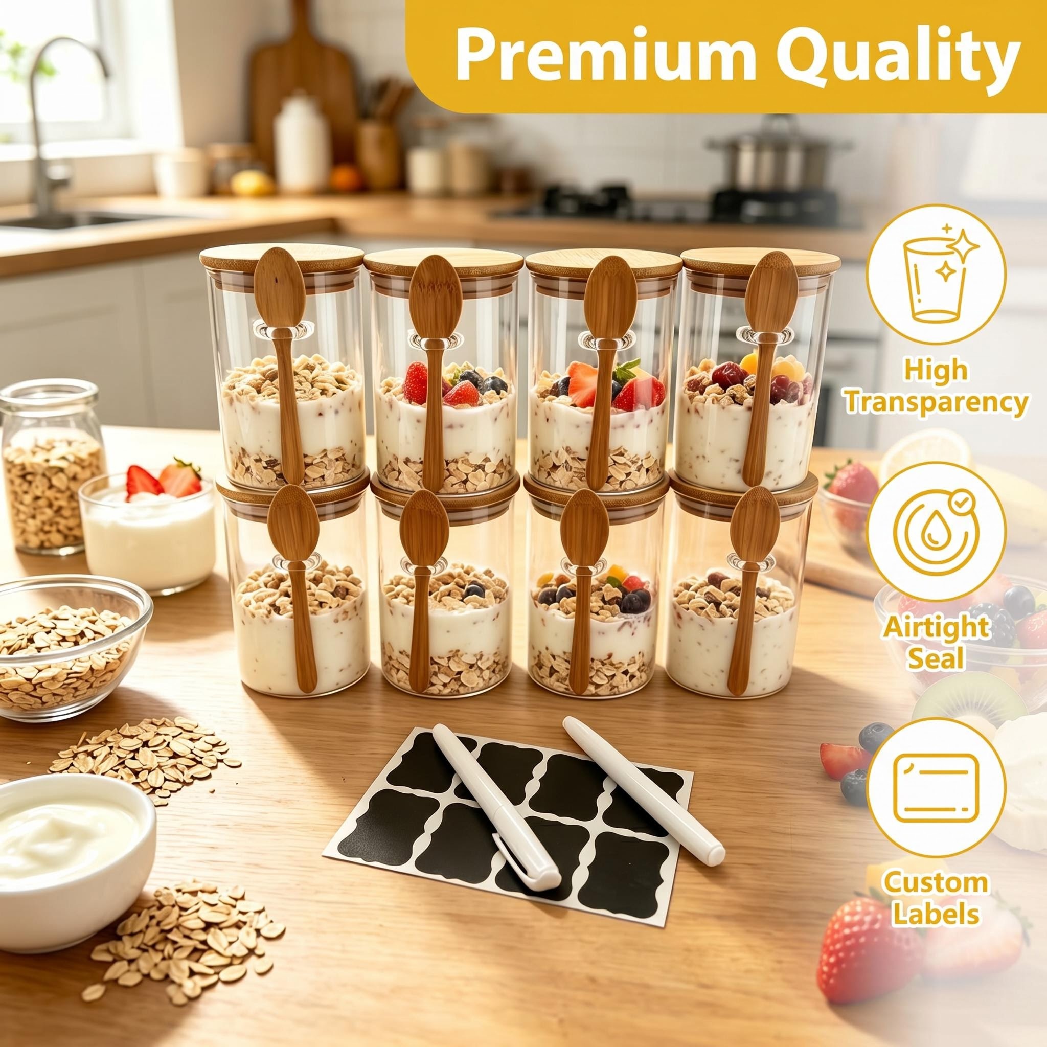8 Pack Overnight Oats Glass Ja - Meal Prep Yogurt Cups のレビューと価格